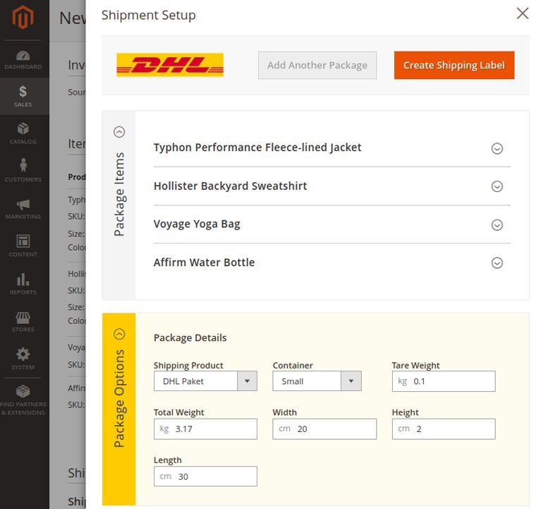 DHL Shipping for Magento 2: Create shipment - DHL Shipping by Netresearch