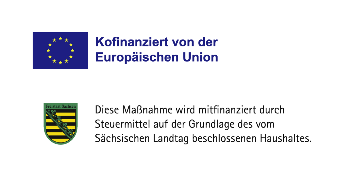 Logos Förderung: ESF und Sachsen-Signet