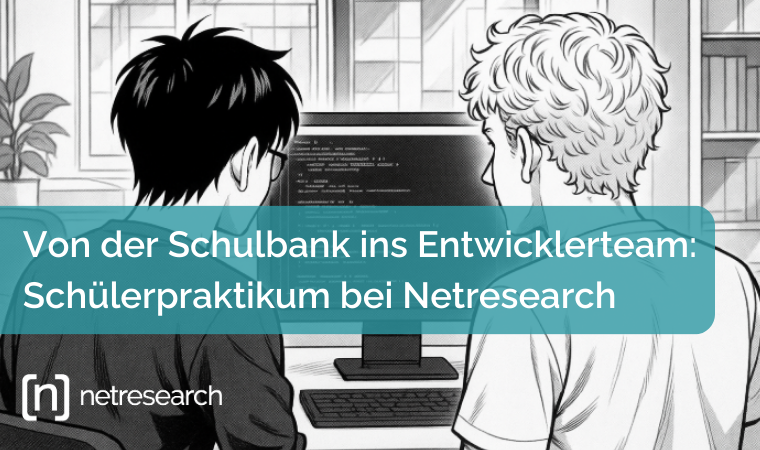 Teaserbild für Netresearch Blogartikel | Text: Von der Schulbank ins Entwicklerteam: Schülerpraktikum bei Netresearch; Bild: Zwei Jungen vor einem PC-Bildschirm, Bildschirm zeigt Codezeilen, Mangastyle in schwarz-weiß