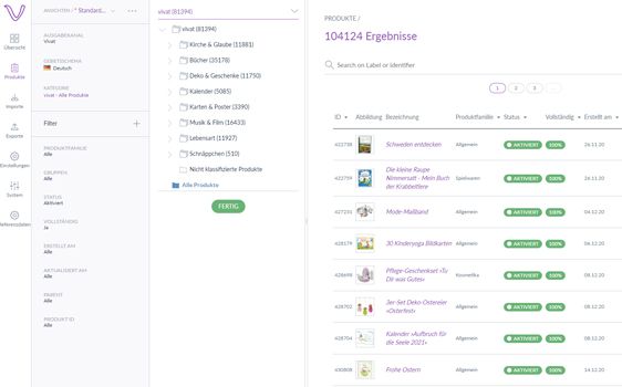 Impressionen Produkte und Kategorien im Backend Onlineshop Vivat!