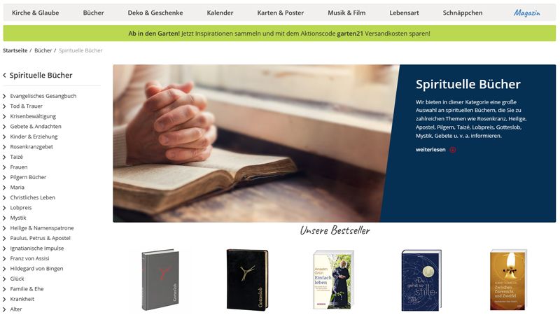 Website Onlineshop Vivat! Kategorie "Sprirituelle Bücher"