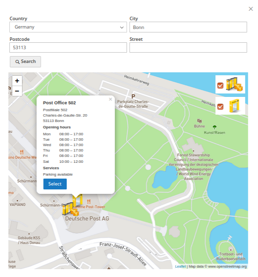 parcel station finder - DHL Shipping by Netresearch