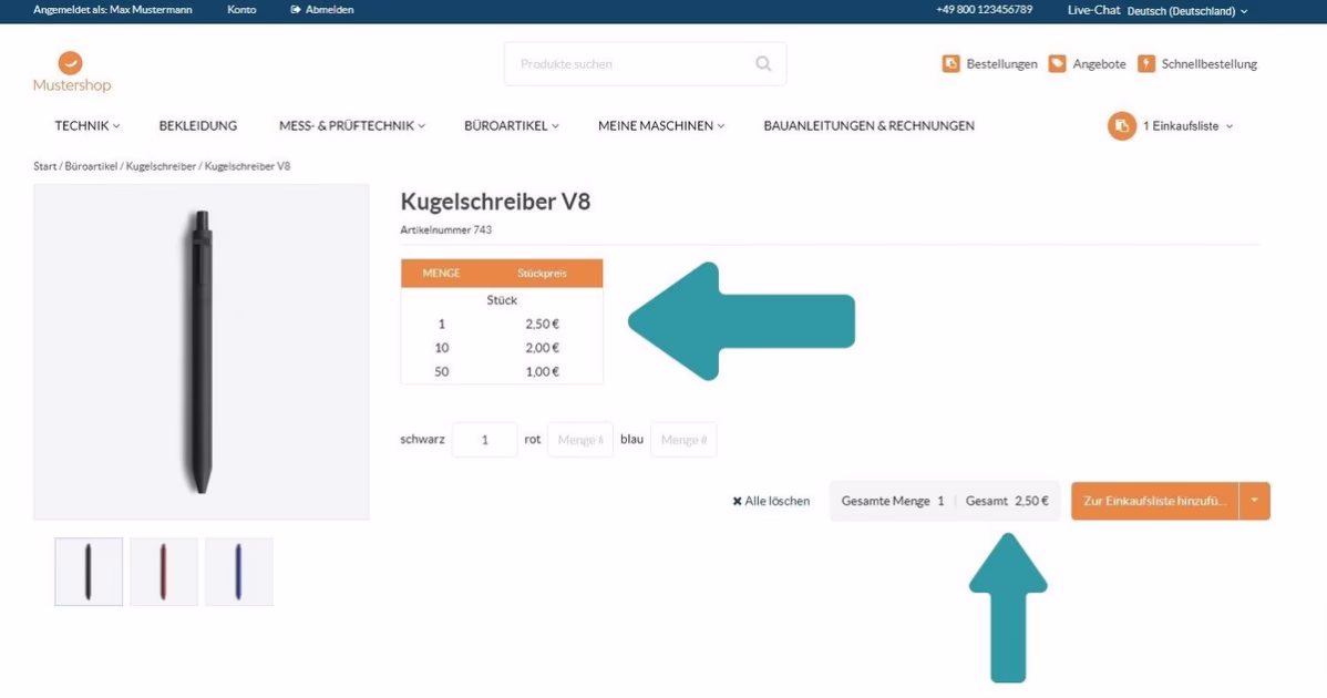 Digitalisierung Vertriebsprozesse Kundenindividuelle Preise Webansicht Screenshot