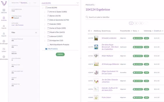 Impressionen Produkte und Kategorien im Backend Onlineshop Vivat!