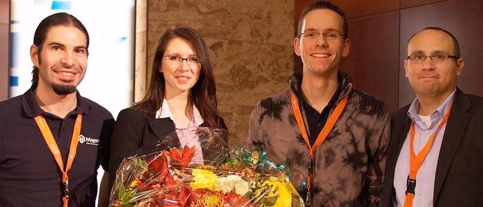 Netresearch und Meet Magento Netresearch Thomas Fleck, Alice Patzer, Rico Neitzel und Roy Rubin von Magento