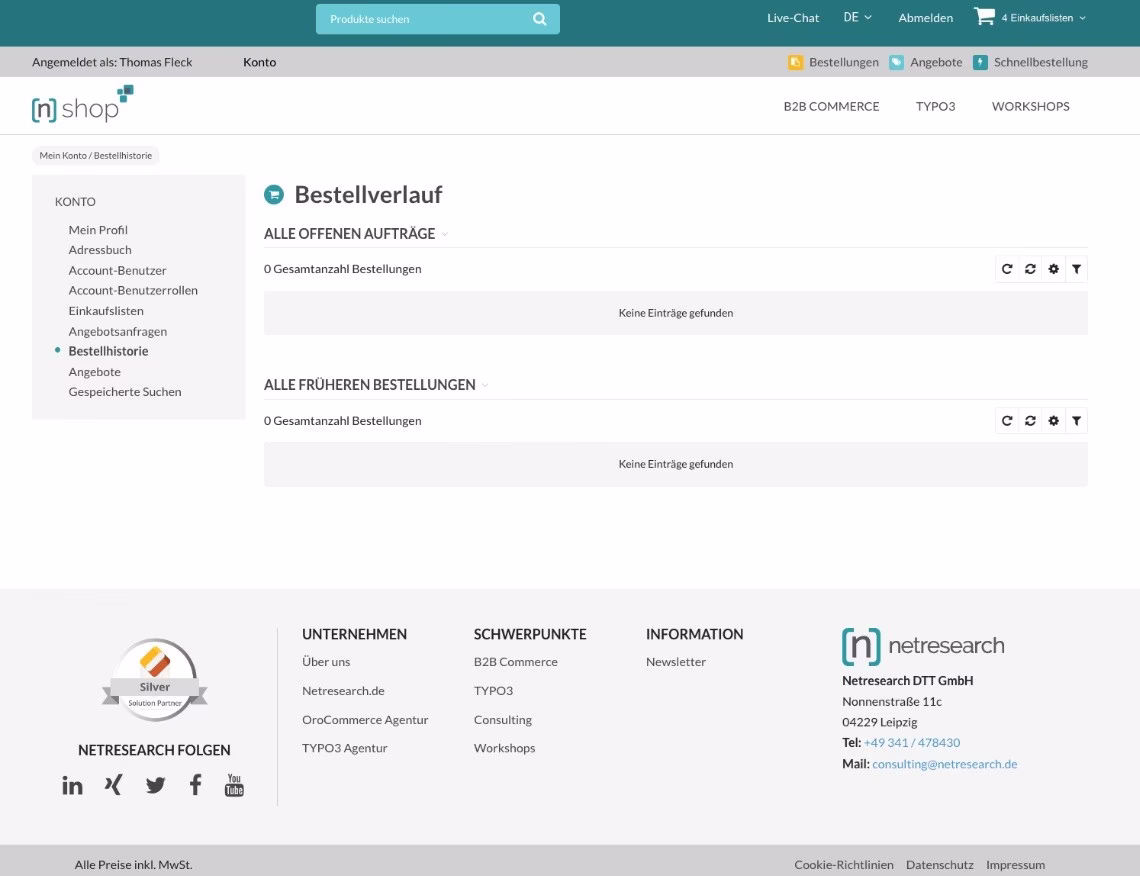 Automatisierung von Vertriebsprozessen f&uuml;r SAP-Kunden - Online-Kundenportal mit Auftragshistorie