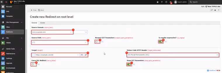 TYPO3 Redirects Modul im Backend