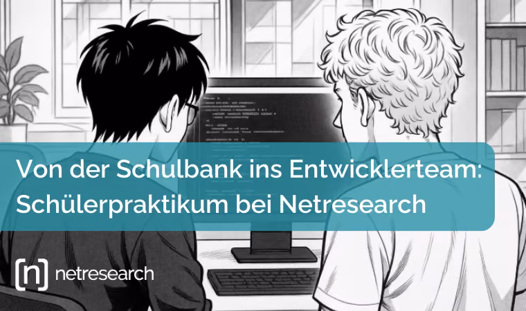 Teaserbild für Netresearch Blogartikel | Text: Von der Schulbank ins Entwicklerteam: Schülerpraktikum bei Netresearch; Bild: Zwei Jungen vor einem PC-Bildschirm, Bildschirm zeigt Codezeilen, Mangastyle in schwarz-weiß